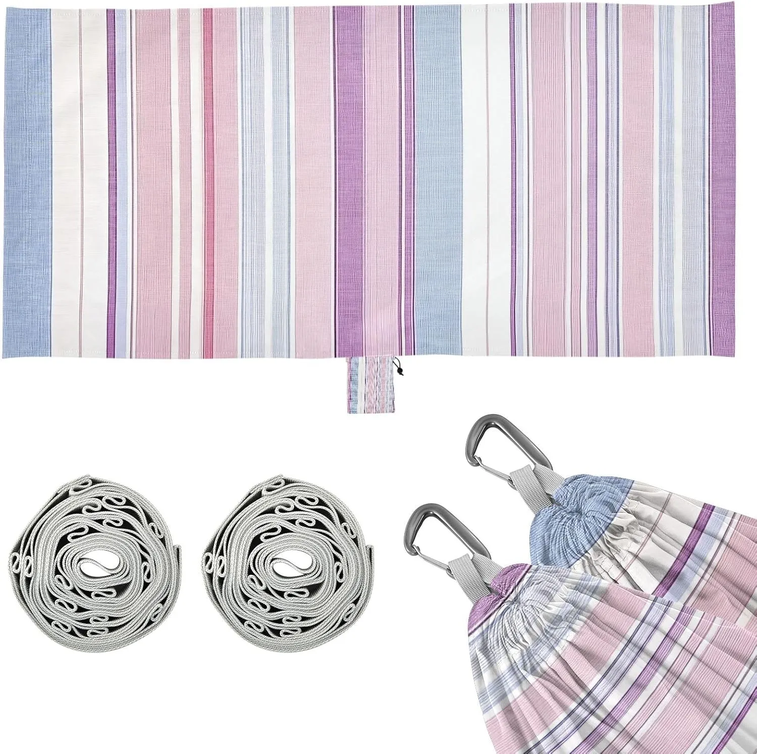 Pink Blue Stripes Camping Hammock Single Portable Hammocks 330 lbs Capacity with 2 Tree Straps and Attached Carry Bag,Perfect for Outdoor,Indoor,Beach,Camping,Travel