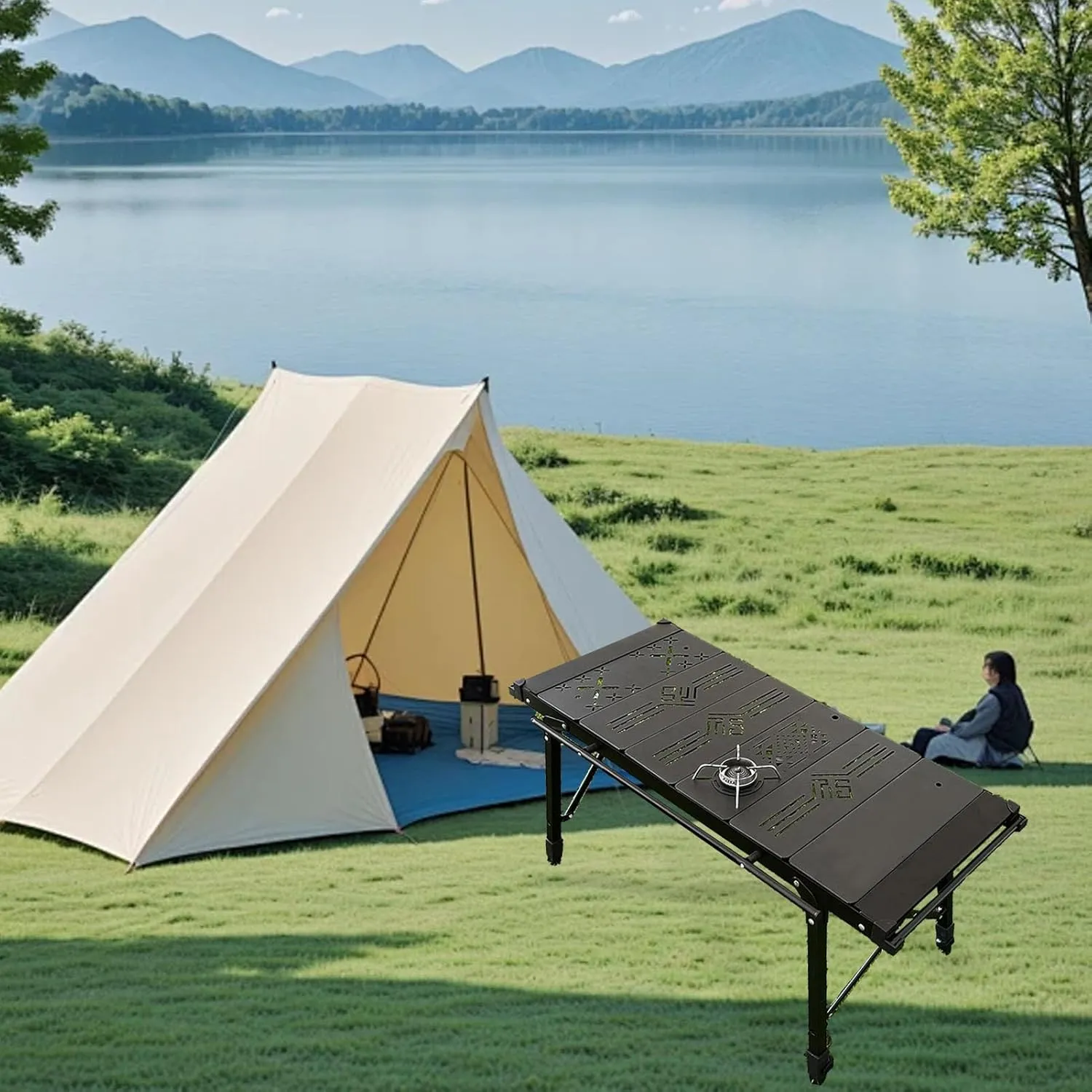 POCREATION 1.0mm Thickened Aluminum Alloy Camping IGT Table Board, Lightweight Compact Unit Board for Camping Storage, Easy to Clean, with Special Storage Bag for Camping Kit (Flat Tabletop)