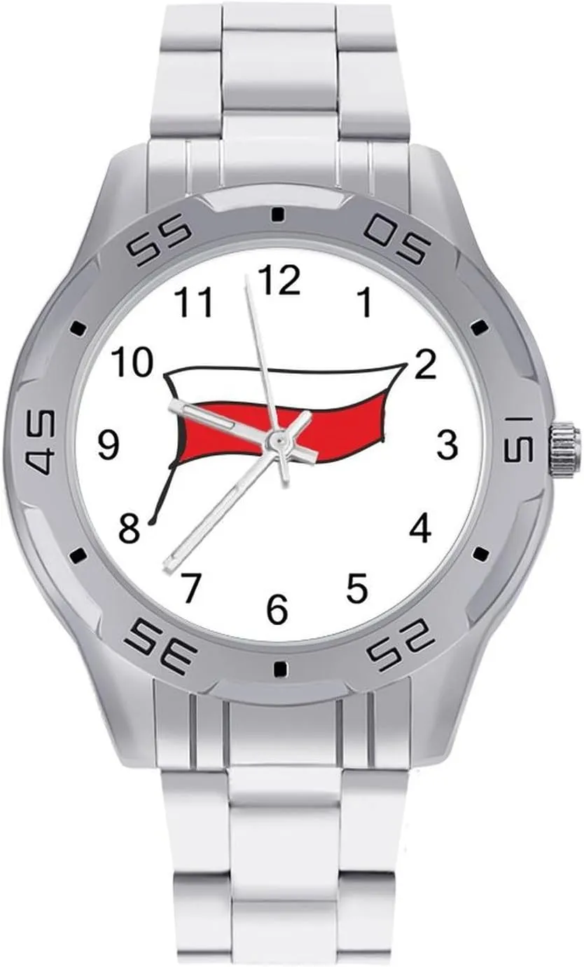 Poland Polska Flag Simple Stainless Steel Band Business Watch Dress Wrist Unique Luxury Work Casual Waterproof Watches