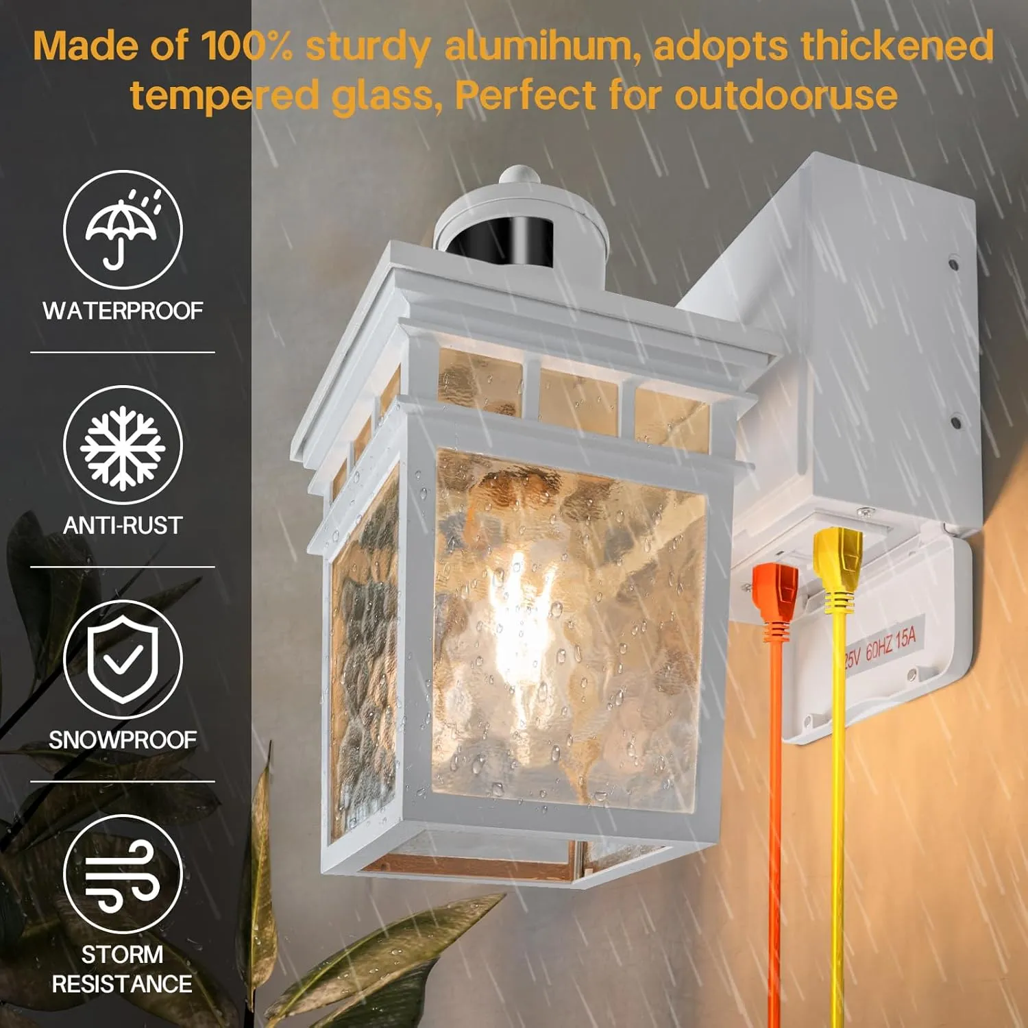 Porch Light Outdoor with GFCI Outlet - 3 Lighting Modes Exterior Light Fixture, Dusk to Dawn Motion Sensor Wall Mount Outside Lights for House,Garage,Front Door, Patio