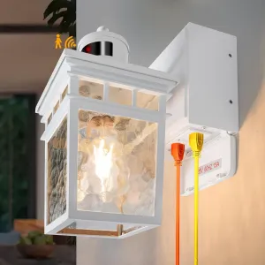 Porch Light Outdoor with GFCI Outlet - 3 Lighting Modes Exterior Light Fixture, Dusk to Dawn Motion Sensor Wall Mount Outside Lights for House,Garage,Front Door, Patio