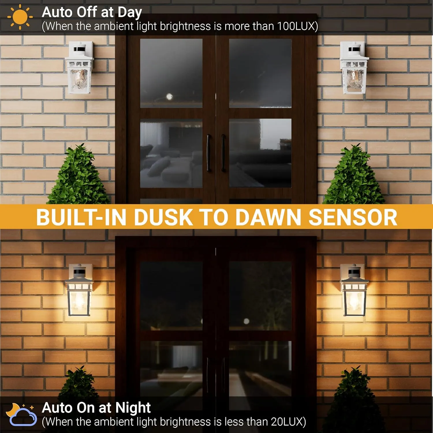 Porch Light Outdoor with GFCI Outlet - 3 Lighting Modes Exterior Light Fixture, Dusk to Dawn Motion Sensor Wall Mount Outside Lights for House,Garage,Front Door, Patio