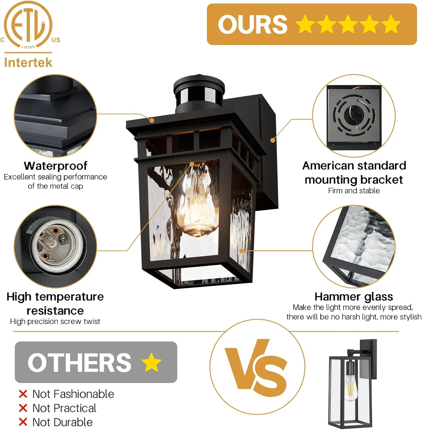Porch Light Outdoor with GFCI Outlet - 3 Lighting Modes Exterior Light Fixture, Dusk to Dawn Motion Sensor Wall Mount Outside Lights for House,Garage,Front Door, Patio