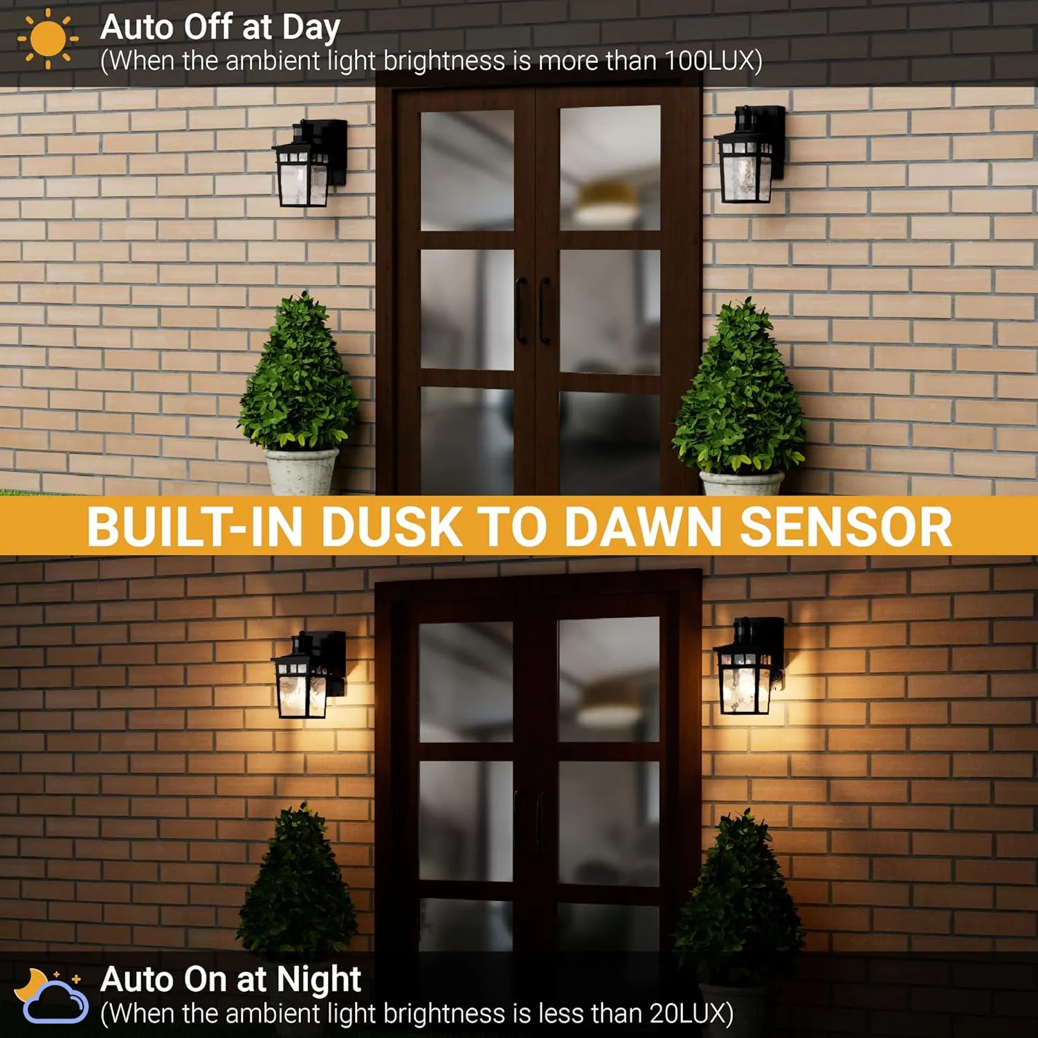 Porch Light Outdoor with GFCI Outlet - 3 Lighting Modes Exterior Light Fixture, Dusk to Dawn Motion Sensor Wall Mount Outside Lights for House,Garage,Front Door, Patio