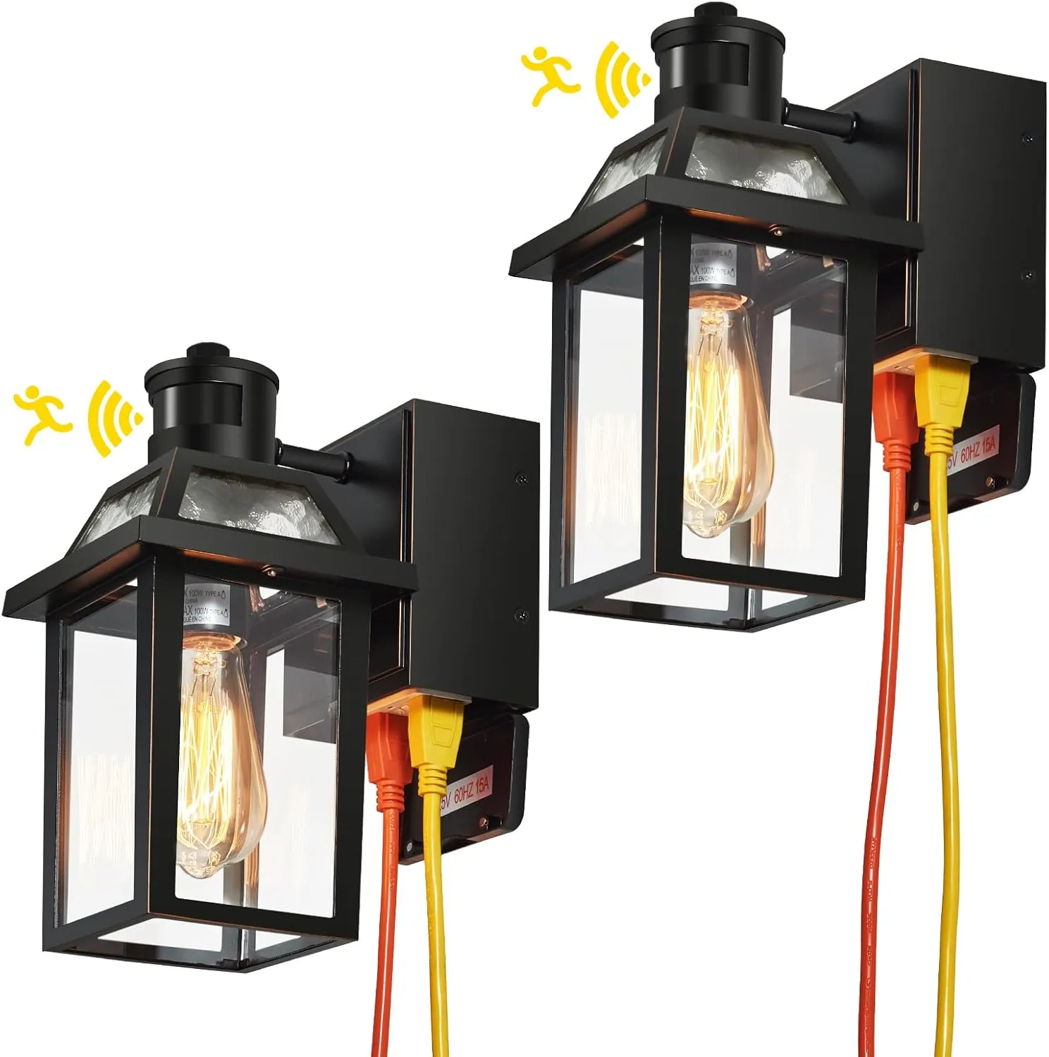Porch Lights with GFCI Outlet, Dusk to Dawn Motion Sensor Outdoor Light, 3 Lighting Modes Exterior Fixture, Outside for House Front Door Patio Garage(2 Pack Black)