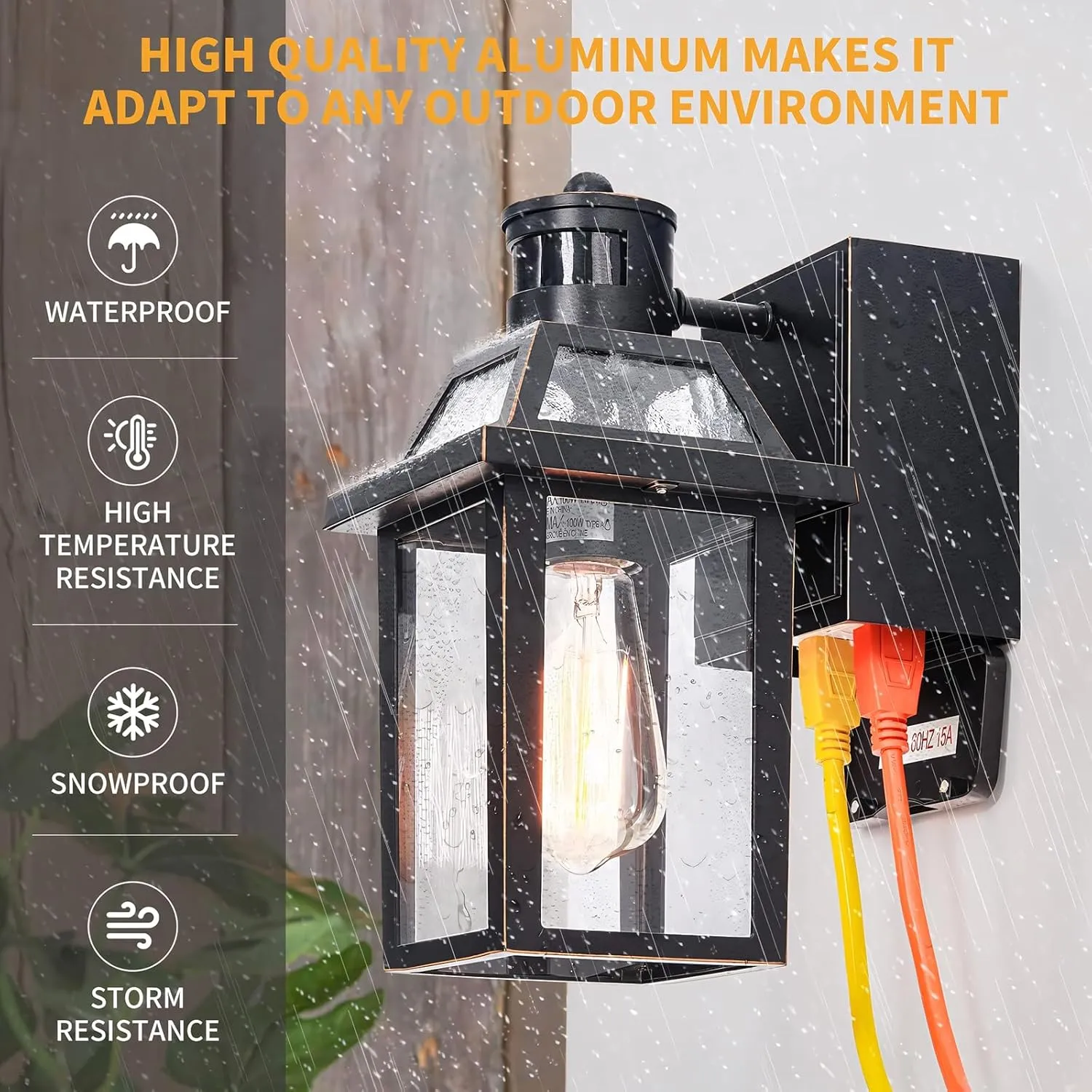 Porch Lights with GFCI Outlet, Dusk to Dawn Motion Sensor Outdoor Light, 3 Lighting Modes Exterior Fixture, Outside for House Front Door Patio Garage(2 Pack Black)