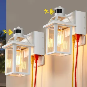 Porch Lights with GFCI Outlet, Dusk to Dawn Motion Sensor Outdoor Light, 3 Lighting Modes Exterior Fixture, Outside for House Front Door Patio Garage(2 Pack White)