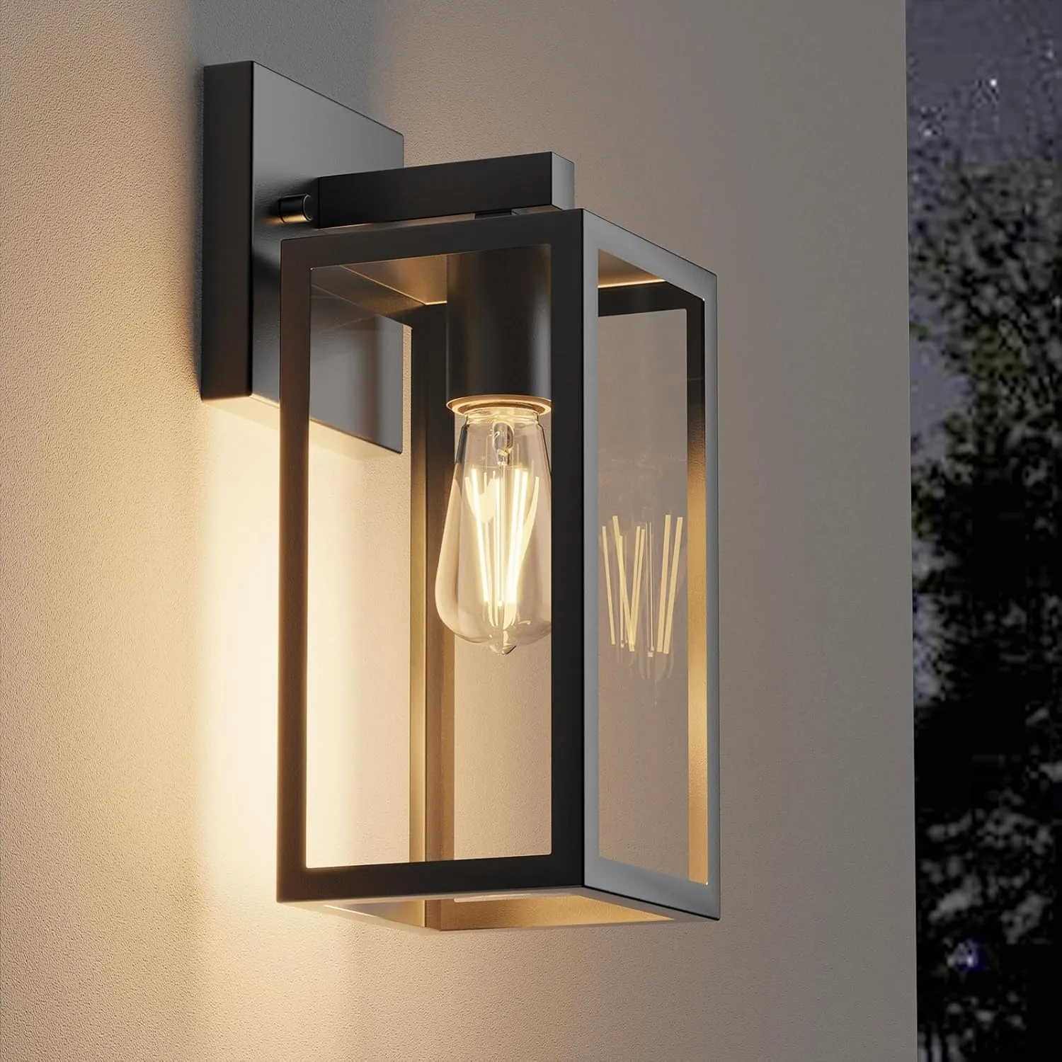 Porch Wall Lights Outdoor, Waterproof Lanterns with Frame and Clear Glass Shade, Exterior Front Porch Light Matte Black Wall Sconce, Modern Mounted Lighting for Patio Entryway Hallway