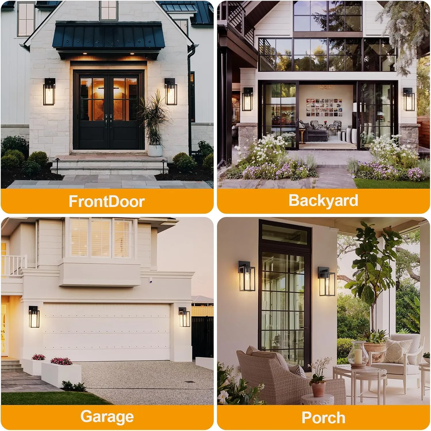 Porch Wall Lights Outdoor, Waterproof Lanterns with Frame and Clear Glass Shade, Exterior Front Porch Light Matte Black Wall Sconce, Modern Mounted Lighting for Patio Entryway Hallway