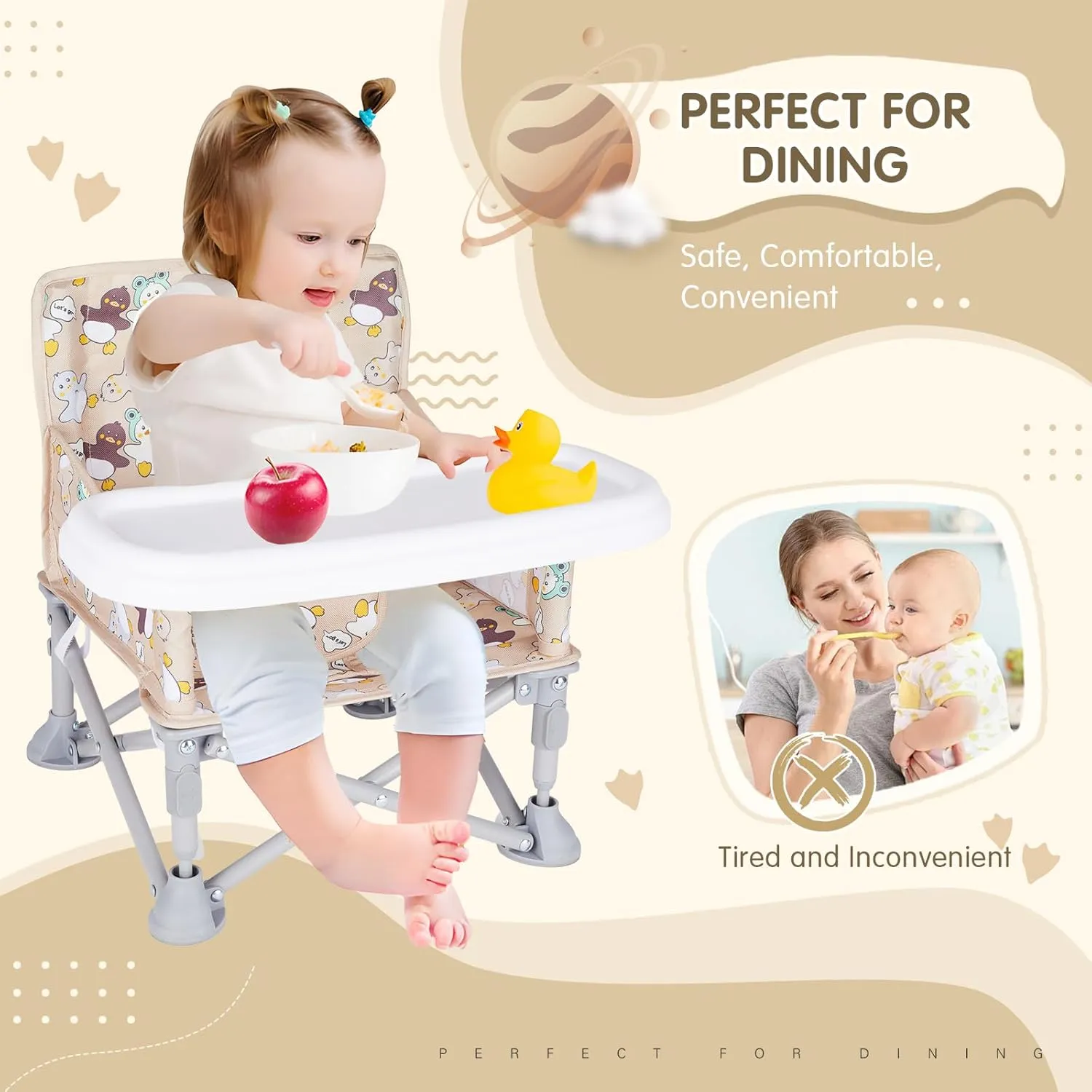 Portable Baby Booster Seat with Tray, Toddler Booster seat for Dining, Camping, Travel, Baby Beach Chair 6 Months to 3 Years Old Indoor Outdoor Use CH2404