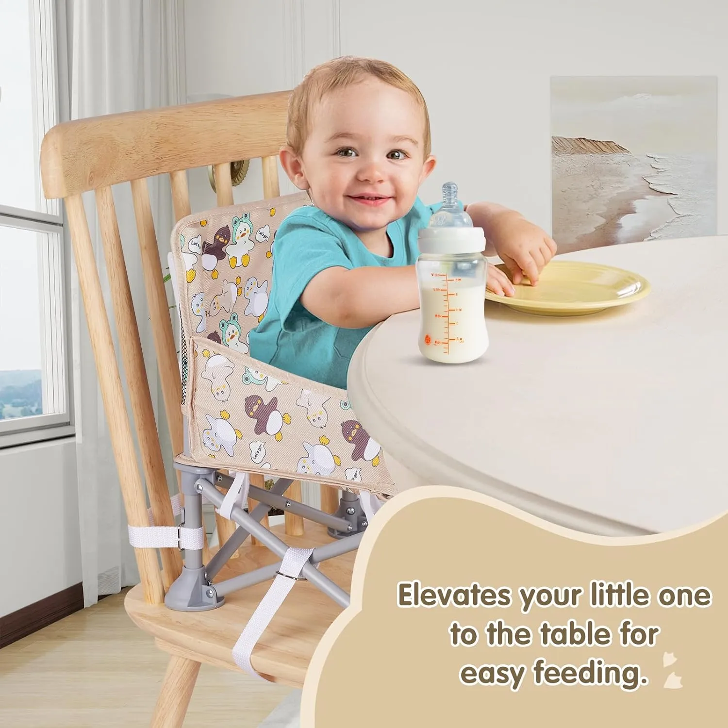 Portable Baby Booster Seat with Tray, Toddler Booster seat for Dining, Camping, Travel, Baby Beach Chair 6 Months to 3 Years Old Indoor Outdoor Use CH2404