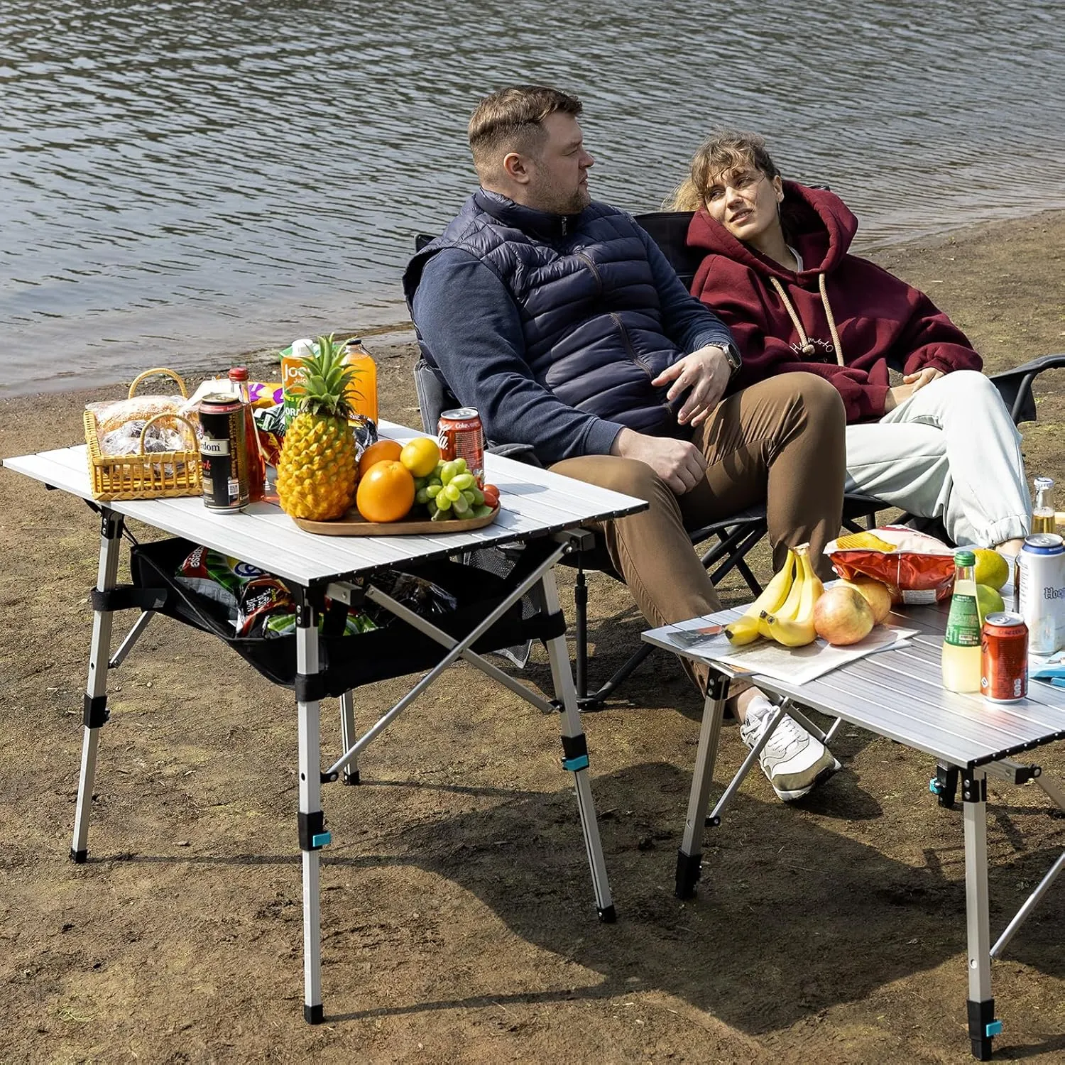 Portable Camping Table with Adjustable Legs, Lightweight Aluminum Folding Table Foldable Table for Outdoor Cooking, Picnic, Beach, Backyards, Rectangular