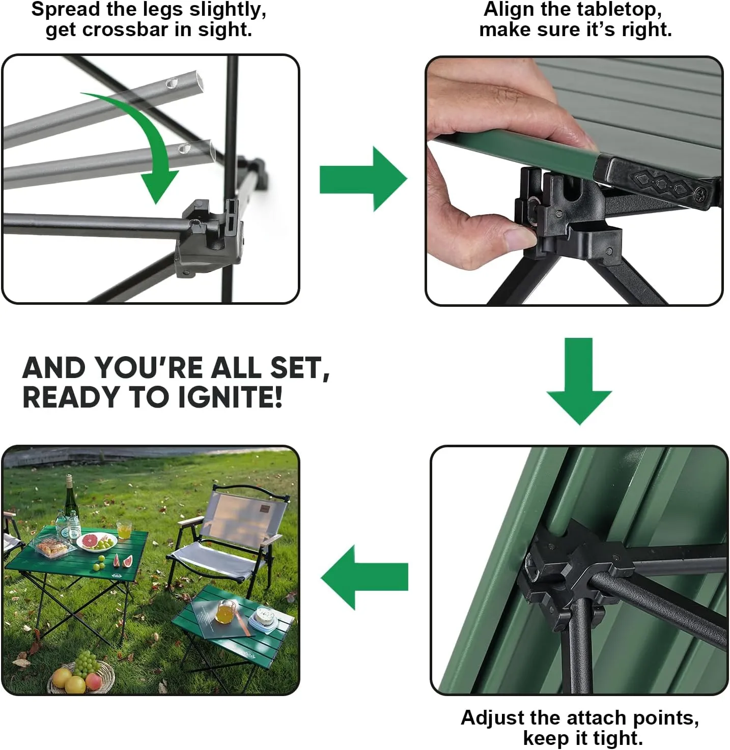 Portable Folding Camping Table, Large Compact Aluminum Beach Picnic Table, Lightweight Collapsible Outdoor Camp Tables That Folds & Rolls Up, Beach Gear Essentials Camp Accessories, Sylvan Green