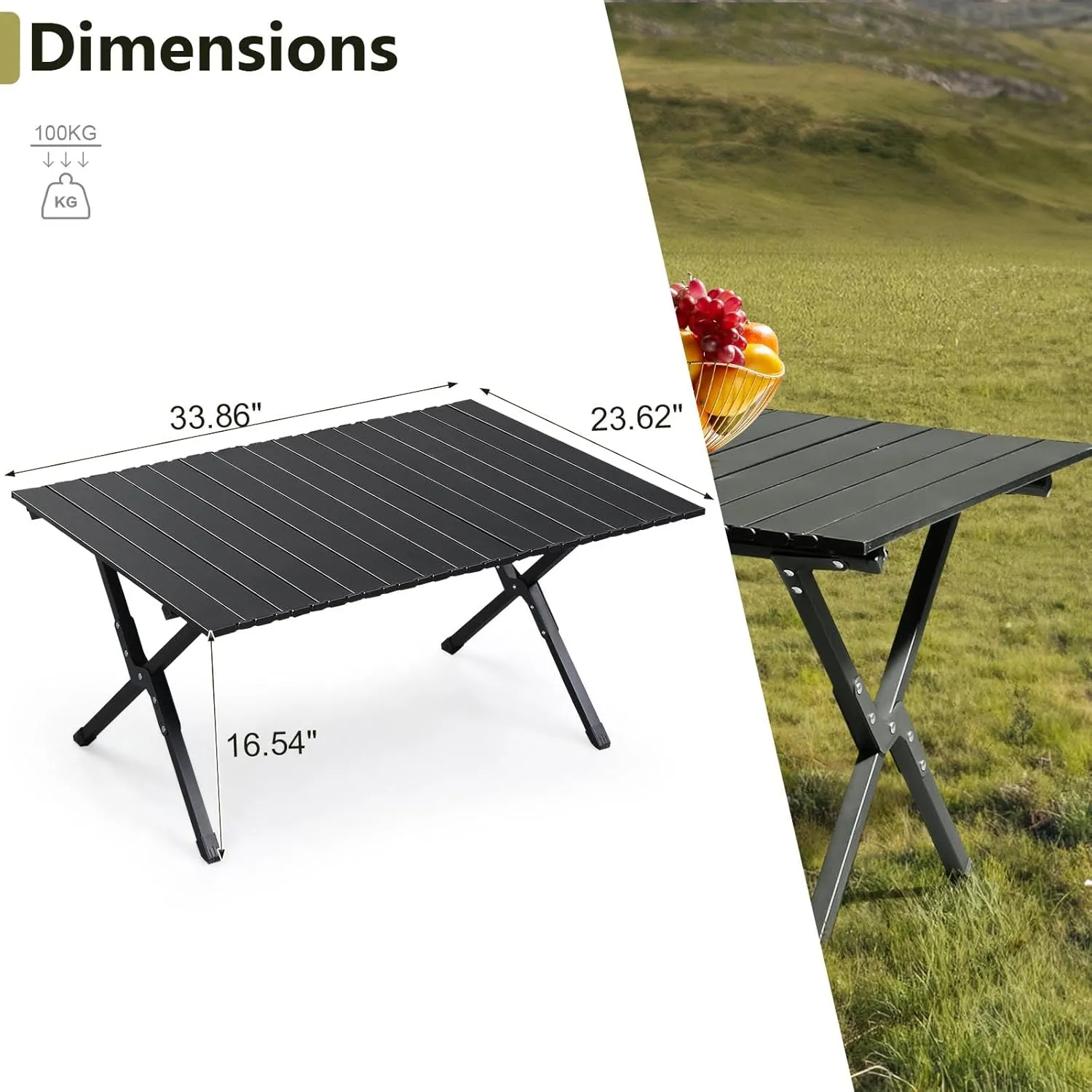 Portable Folding Camping Table with Storage Bag, Durable Carbon Steel Frame, 33.86"L x 23.62"W x 16.54"H, Supports 220 LBS, Easy Setup, Picnic Side Table for Camping, Travel, Outdoor Activities