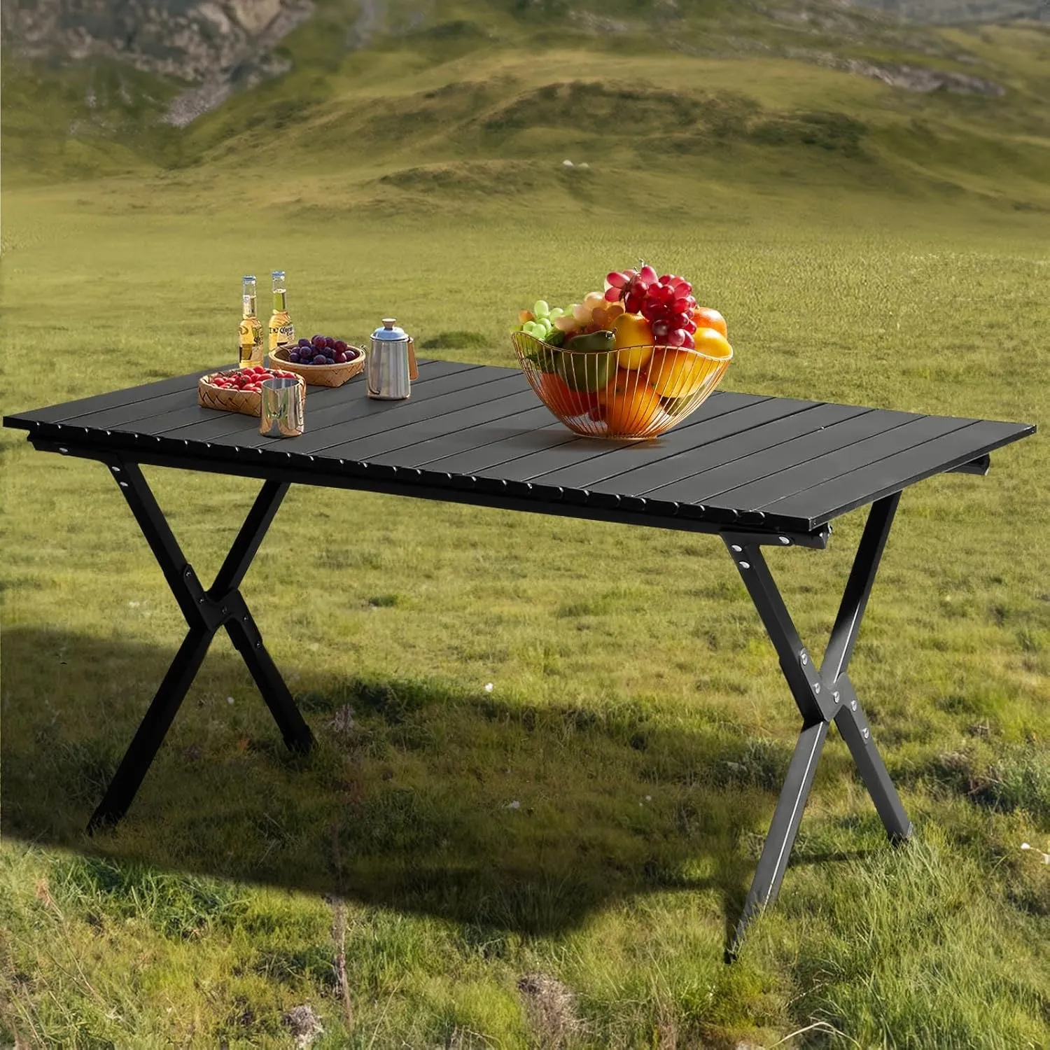Portable Folding Camping Table with Storage Bag, Durable Carbon Steel Frame, 33.86"L x 23.62"W x 16.54"H, Supports 220 LBS, Easy Setup, Picnic Side Table for Camping, Travel, Outdoor Activities