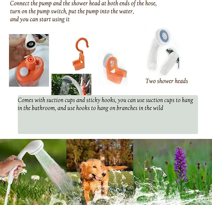Portable Shower for Camping, Portable Camping Shower, Rechargeable Portable Outdoor Shower Head with Hose, 2 Travel Shower Heads, 6ft Hose