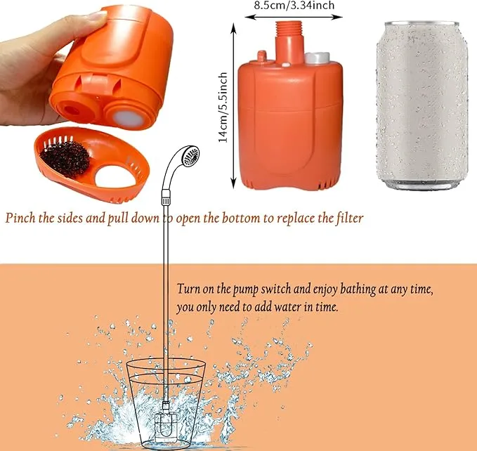 Portable Shower for Camping, Portable Camping Shower, Rechargeable Portable Outdoor Shower Head with Hose, 2 Travel Shower Heads, 6ft Hose