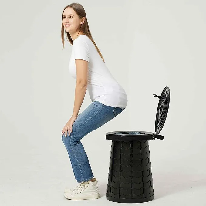 Portable Toilet - 19.7" H Adjustable Foldable Camping Toilet, Luggable Loo with Lid, Strap,Toilet Bag for Camping, Hiking, Travel and Car