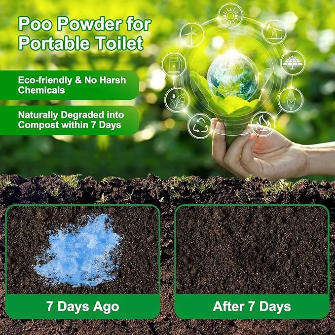 Portable Toilet Absorbent Gel Powder, Poo Gel for Camping Toilet Powder, Poo Urine Powder for Potty Bags, Poo Deodorizing Treatment for Outdoor Camping Hiking Emergency Toilet (100Pack)