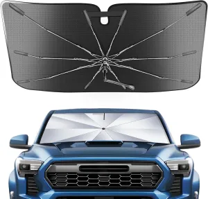 Portable Windshield Sunshade Umbrella for 2024-2025 Toyota Tacoma Models TRD/SR/SR5/limited Series, 2 in1 Ice Crystal Durable Compact Shade Umbrella UPF50  UV Front Window Protection Outdoor Camping