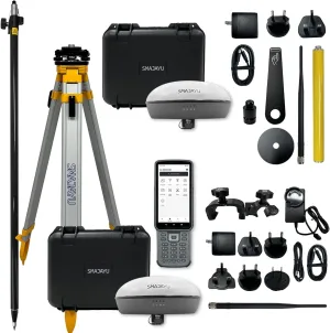 PPK RTK GNSS Survey Equipment GPS Receiver with IMU Rover & Base Handheld Collector Survey Software SMA20 Static and Base simultaneousely(Include Pole, Tribrach, Tripod)