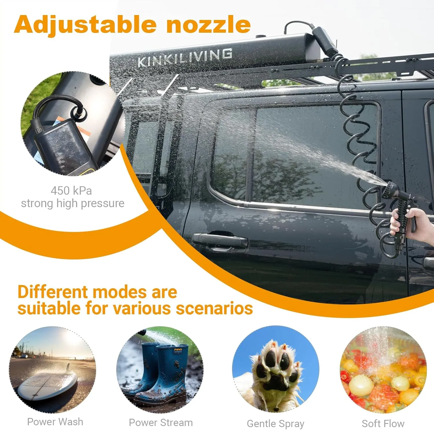 Pressurized Water Tank, 4.5-9.5Gallon Portable Aluminum Camp Shower with Spray Hose, Fit for Overland Off-Road Vehicles, Trucks, RV Camping, Beach Cleaning (8Gallon)
