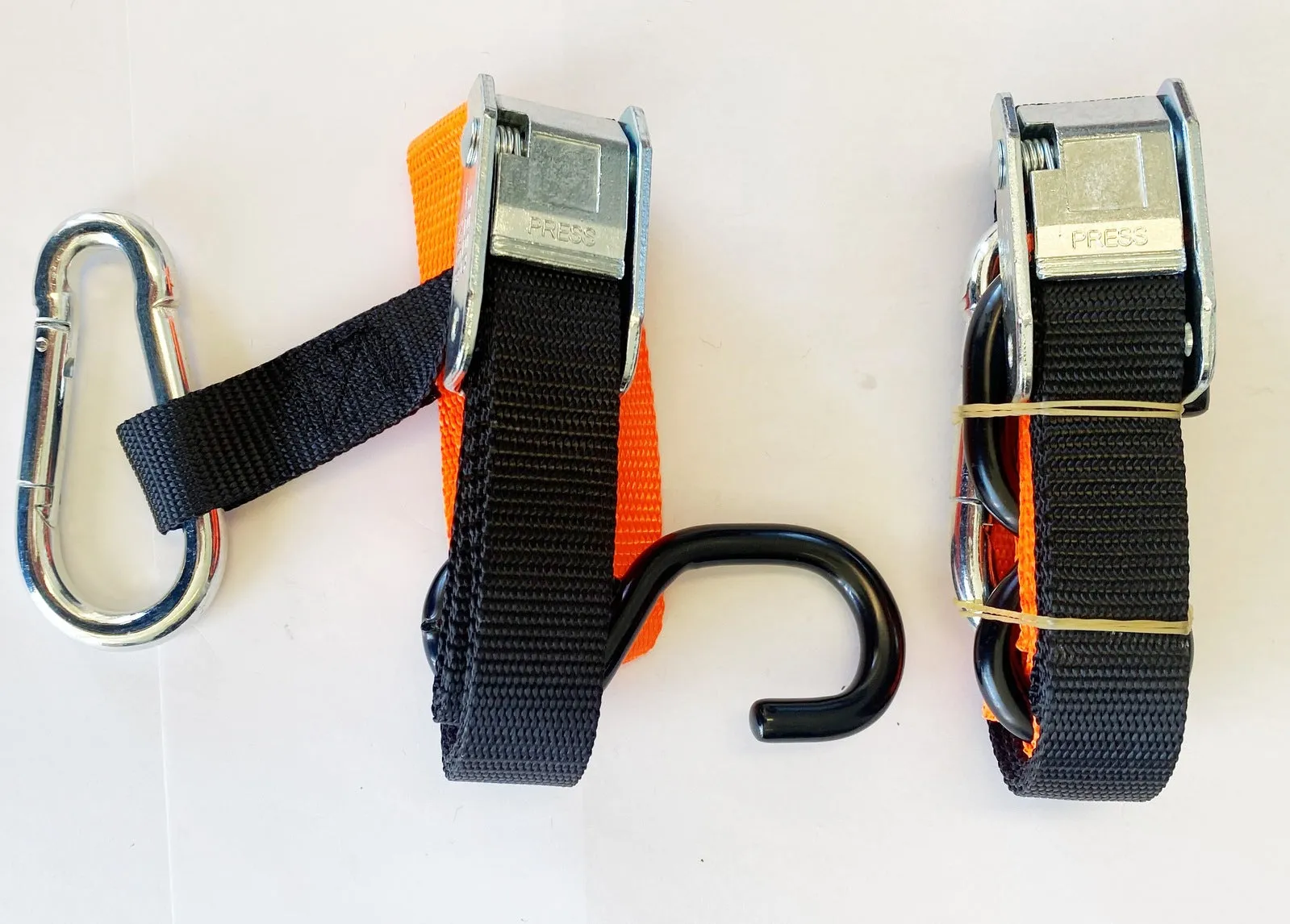 PRO HARD PARTS 25MM CAM BUCKLE SOFT HOOK WITH CARIBINER & S HOOK BLACK & ORANGE