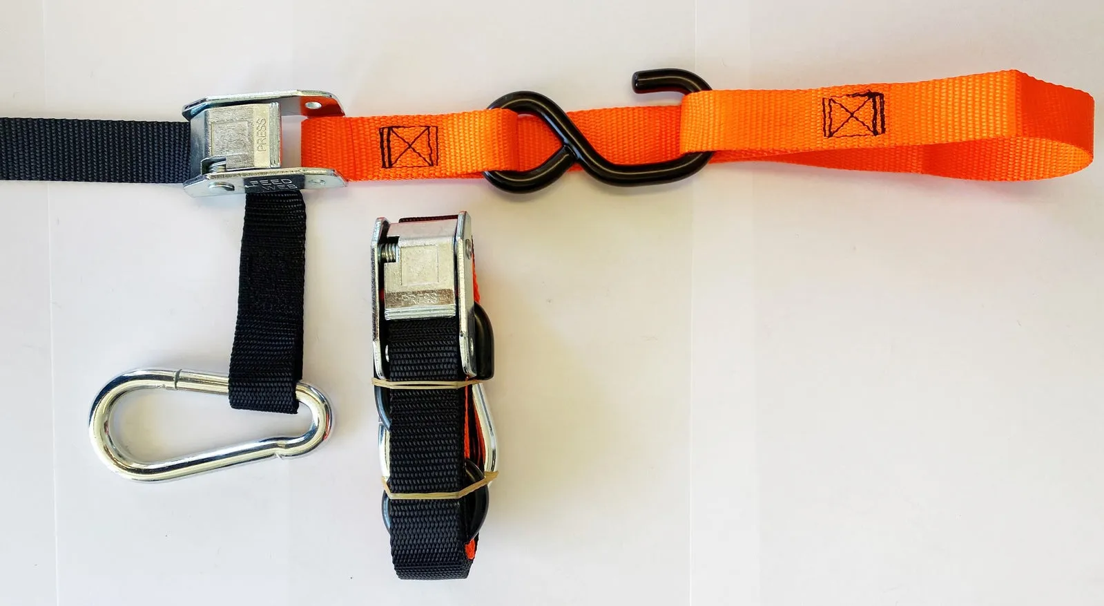 PRO HARD PARTS 25MM CAM BUCKLE SOFT HOOK WITH CARIBINER & S HOOK BLACK & ORANGE