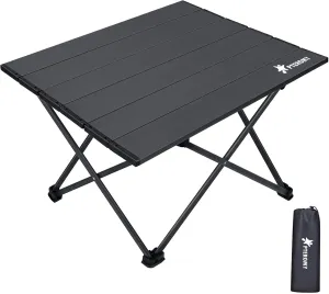 PTEROMY Folding Camping Table, Portable Beach Table with Ultralight Aluminum Tabletop for Travel, Outdoor, Camping, Picnics, and BBQs (Medium, Black)