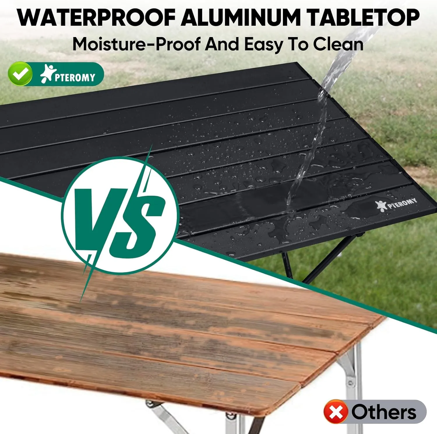 PTEROMY Folding Camping Table, Portable Beach Table with Ultralight Aluminum Tabletop for Travel, Outdoor, Camping, Picnics, and BBQs (Medium, Black)