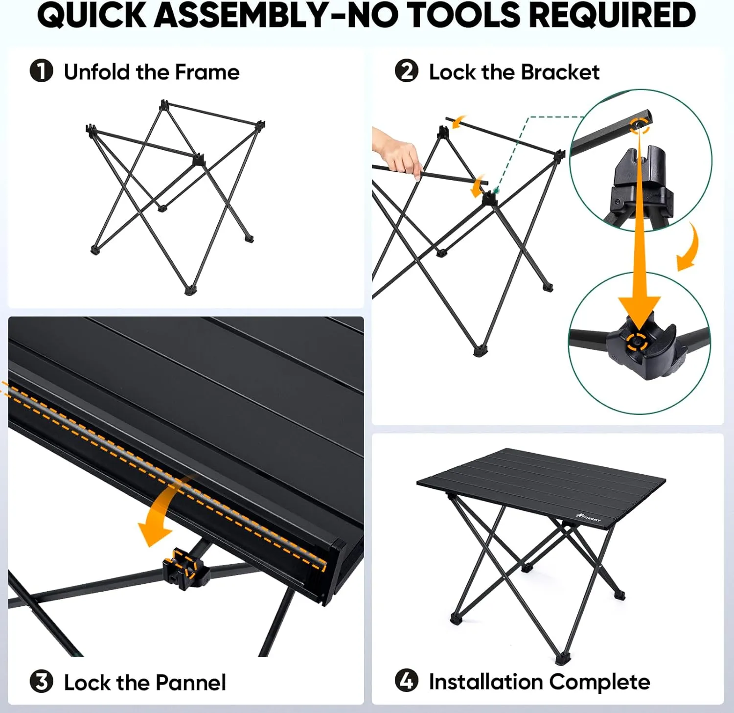 PTEROMY Folding Camping Table, Portable Beach Table with Ultralight Aluminum Tabletop for Travel, Outdoor, Camping, Picnics, and BBQs (Medium, Black)