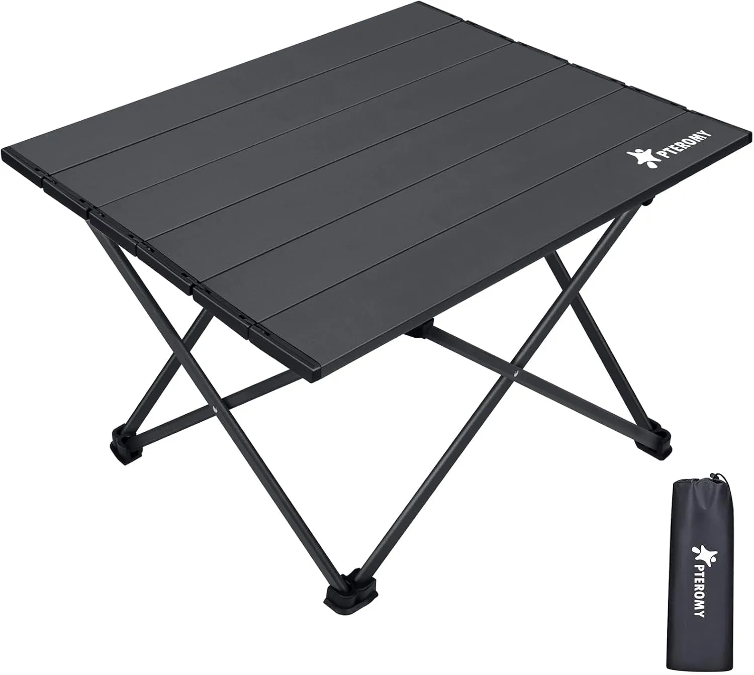 PTEROMY Folding Camping Table, Portable Beach Table with Ultralight Aluminum Tabletop for Travel, Outdoor, Camping, Picnics, and BBQs (Medium, Black)
