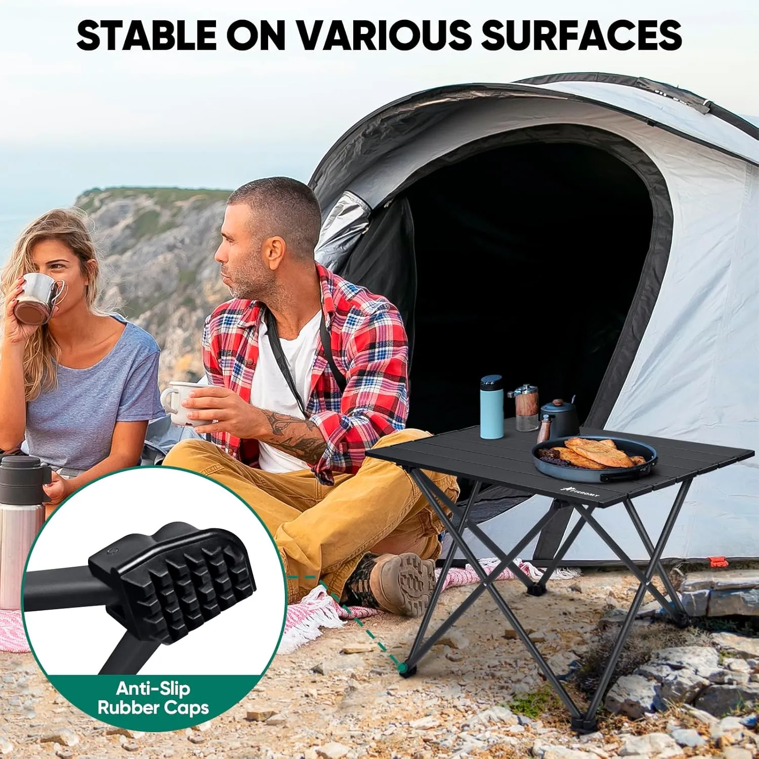 PTEROMY Folding Camping Table, Portable Beach Table with Ultralight Aluminum Tabletop for Travel, Outdoor, Camping, Picnics, and BBQs (Medium, Black)