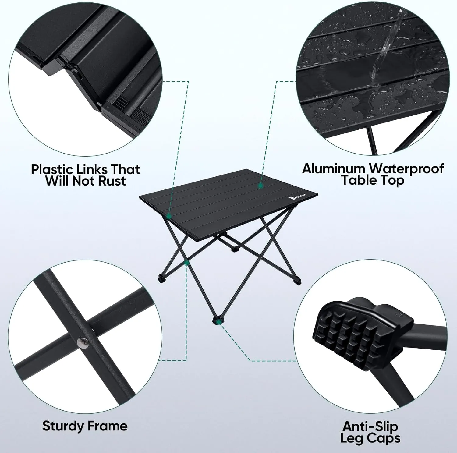 PTEROMY Folding Camping Table, Portable Beach Table with Ultralight Aluminum Tabletop for Travel, Outdoor, Camping, Picnics, and BBQs (Medium, Black)