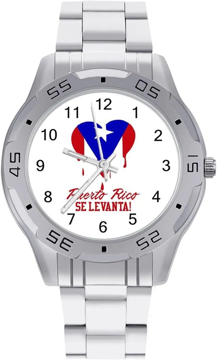 Puerto Rico Se Levanta Simple Stainless Steel Band Business Watch Dress Wrist Unique Luxury Work Casual Waterproof Watches