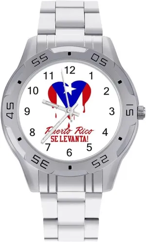 Puerto Rico Se Levanta Simple Stainless Steel Band Business Watch Dress Wrist Unique Luxury Work Casual Waterproof Watches