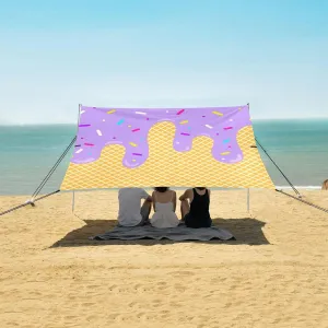Purple Ice Cream Beach Camping Tent Sun Shelter for Whole Family, Beach Shade Canopy with UPF50  UV Protection,Easy Set Up and Carry,Outdoor Shade for Trips, Fishing, Backyard Fun Picnics