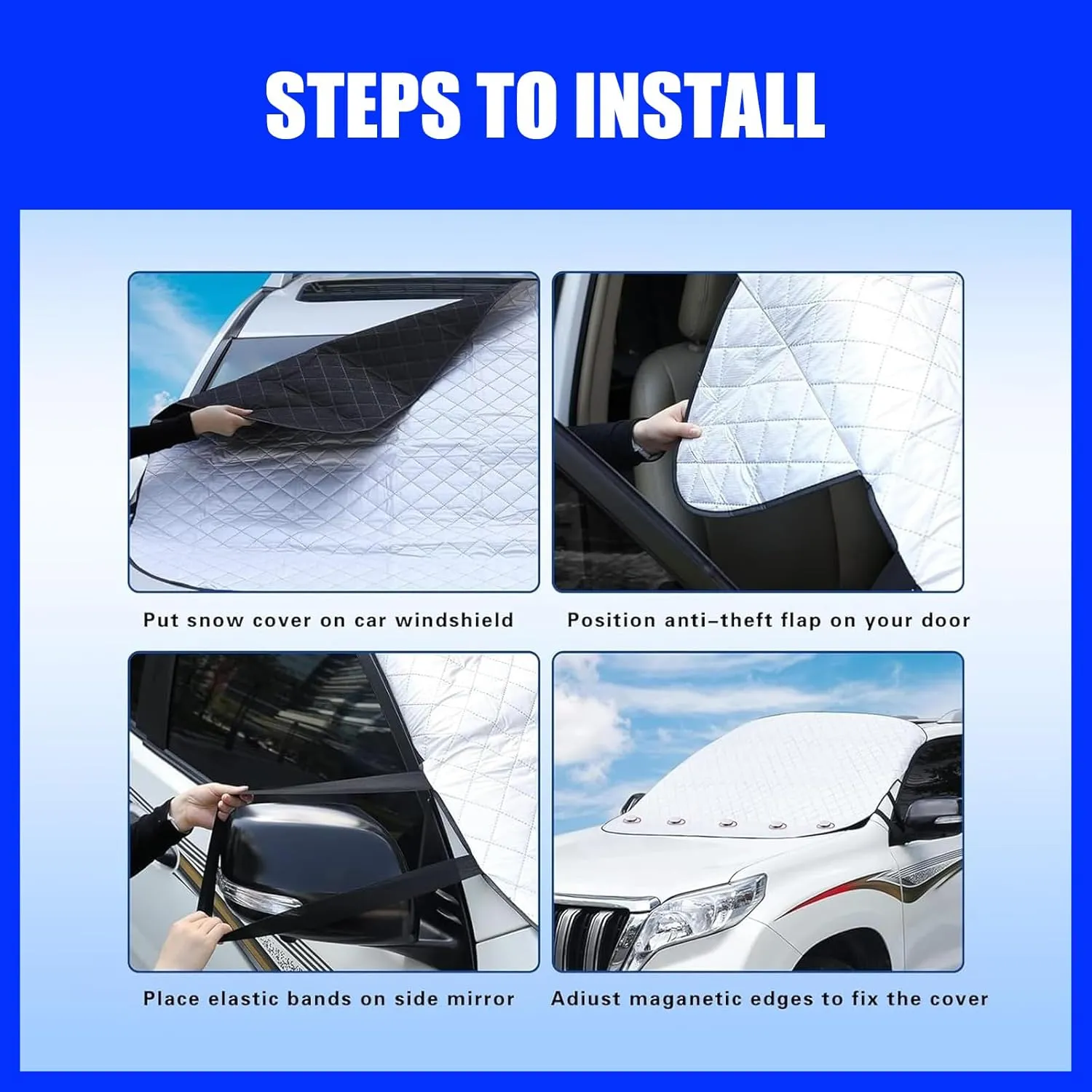 QODOLSI 1 PC Windshield Cover for Ice and Snow, 74.8" x 47.6" Car Front Windshield Protective Cover, 4-Layer Protection for Snow Ice All Weather Protector, Universal for Most Car SUV (Silver)