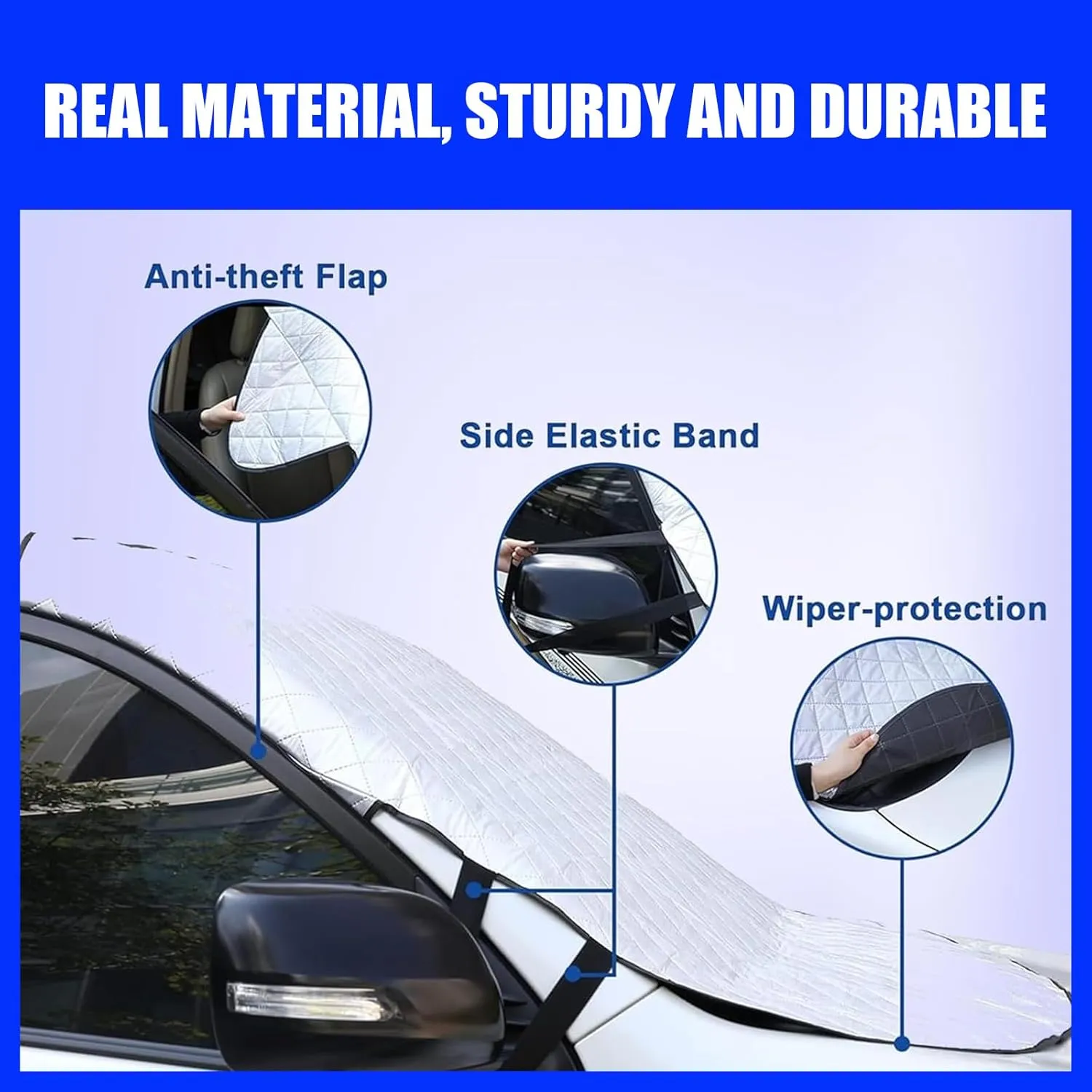 QODOLSI 1 PC Windshield Cover for Ice and Snow, 74.8" x 47.6" Car Front Windshield Protective Cover, 4-Layer Protection for Snow Ice All Weather Protector, Universal for Most Car SUV (Silver)