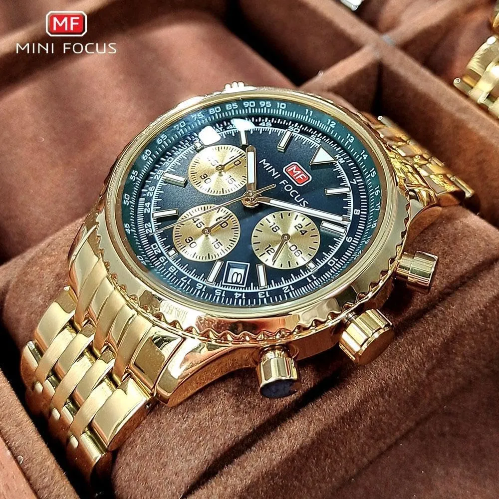 Quartz Watch for Men Analog Watches Waterproof 24-Hour Chronograph Wristwatch Auto Date Steel Strap