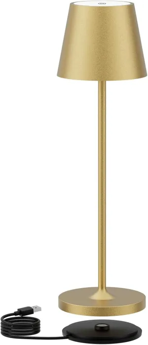 Ralbay IP54 Aluminum Cordless Rechargeable Table Lamp LED Modern Battery Operated 4800mAh Waterproof Portable Stepless Dimmable Desk Lamp for Restaurant/Bedroom/Camping/Outdoor (Gold)