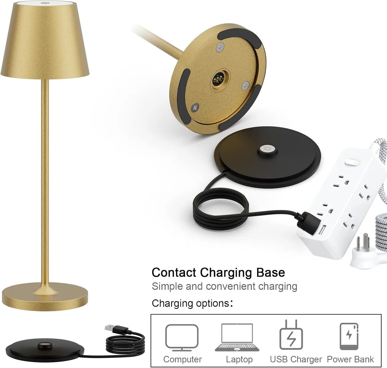 Ralbay IP54 Aluminum Cordless Rechargeable Table Lamp LED Modern Battery Operated 4800mAh Waterproof Portable Stepless Dimmable Desk Lamp for Restaurant/Bedroom/Camping/Outdoor (Gold)