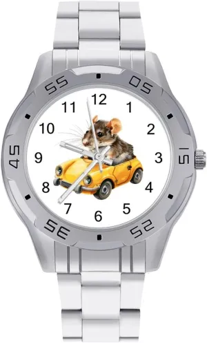 Rat Driving Simple Stainless Steel Band Business Watch Dress Wrist Unique Luxury Work Casual Waterproof Watches