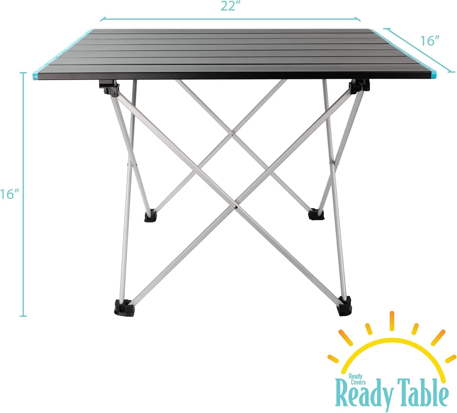 Ready Table Large Lightweight Portable Outdoor Folding Table w/Aluminum Hard Top. Useful for Beaches, Boating, Camping & More. 22x16 Portable Table w/Bag Makes for Easy Travel & Quick Setup.
