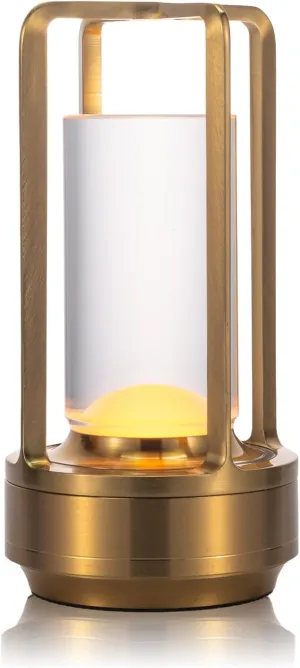 Rechargeable Cordless LED Table Lamp - Waterproof Portable Touch Dimmable Desk Light for Outdoor, Camping, Patio, Bedroom, Living Room - Night Light with Long Battery Life (Gold)