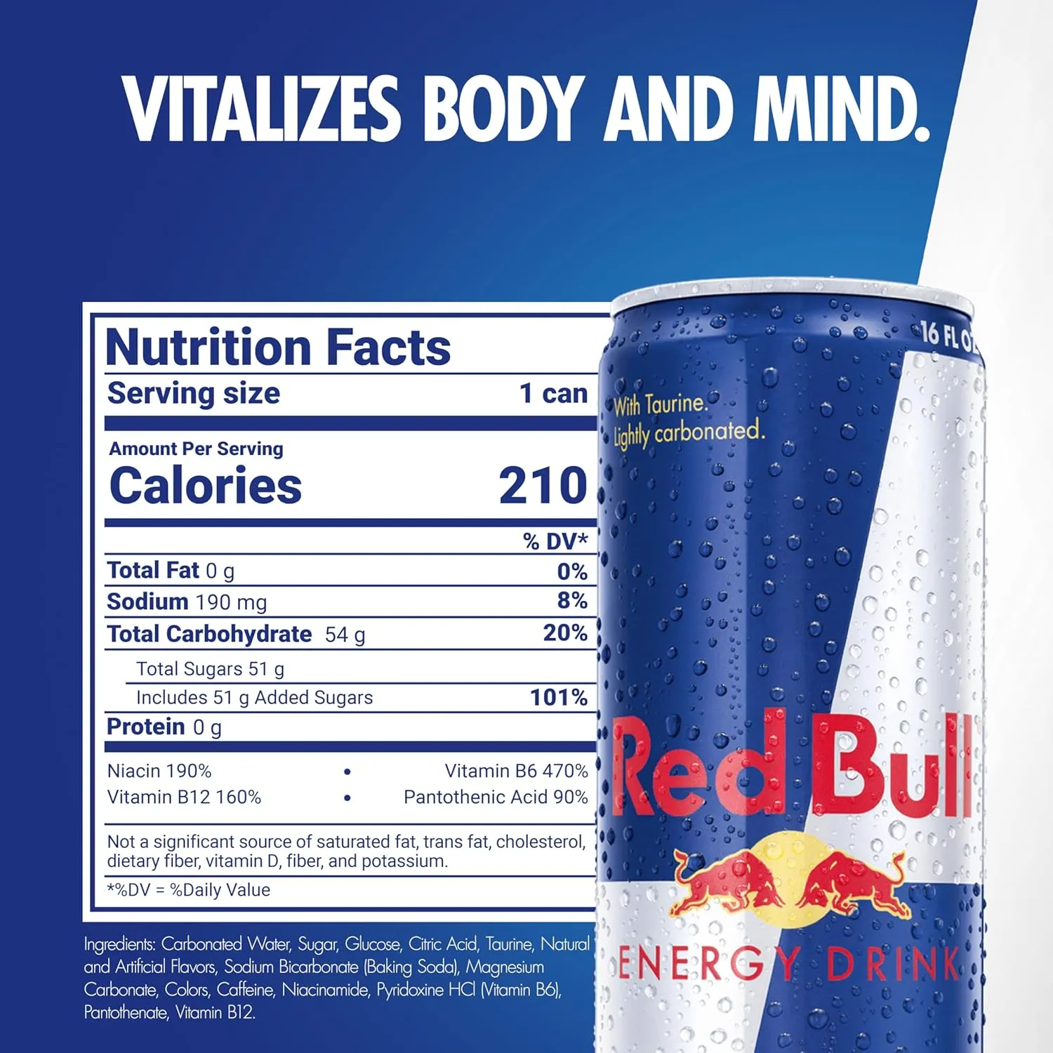 Red Bull Energy Drink with 151mg Caffeine plus Taurine & B Vitamins, 16 Fl Oz, Pack of 12 Cans