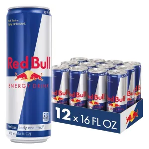 Red Bull Energy Drink with 151mg Caffeine plus Taurine & B Vitamins, 16 Fl Oz, Pack of 12 Cans