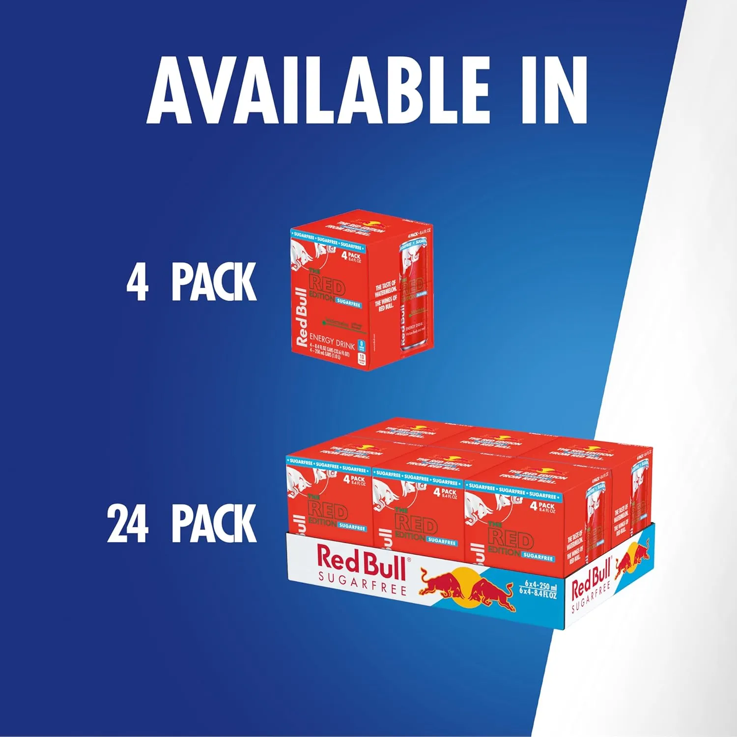 Red Bull Red Edition Sugar Free Energy Drink, Watermelon, with 80mg Caffeine plus Taurine & B Vitamins, 8.4 Fl Oz, 6 Packs of 4 Cans (Pack of 24)