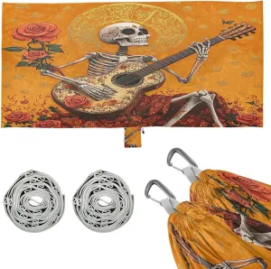 Red Skeleton Playing The Guitar Camping Hammock Single Portable Hammocks 330 lbs Capacity with 2 Tree Straps and Attached Carry Bag,Perfect for Outdoor,Indoor,Beach,Camping,Travel
