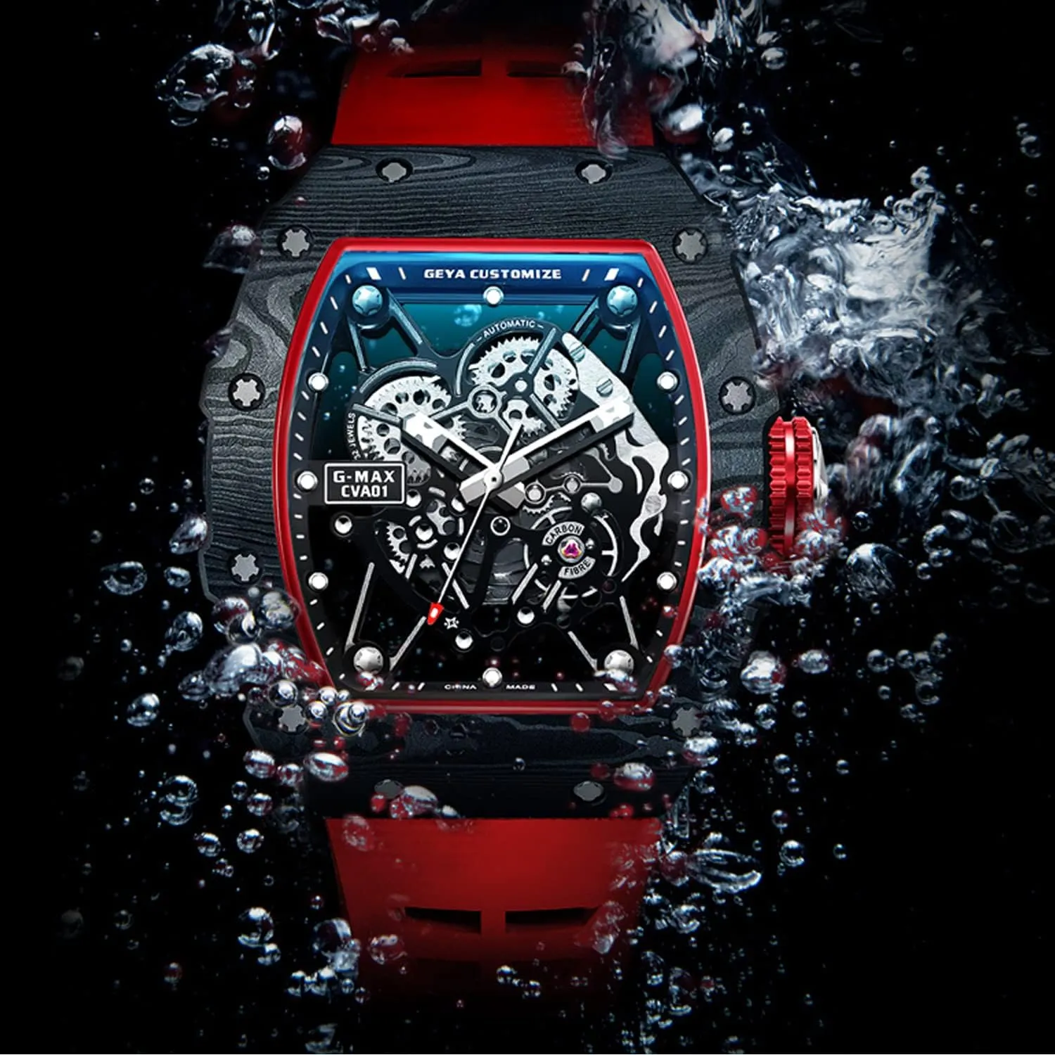 Redhai Automatic Mechanical Watch Skeleton Stainless 50M Waterproof Anti Shock Casual Diver Men Wrist Watch Sterling Watches Chronograph Analog Business Casual Fashion Adjustable Silicone Band